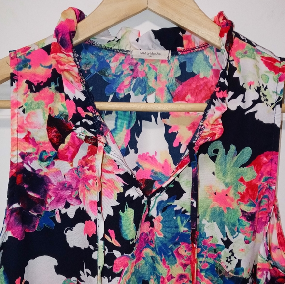 12PM by Mon Ami sleeveless ruffle neck blouse - Picture 2 of 5